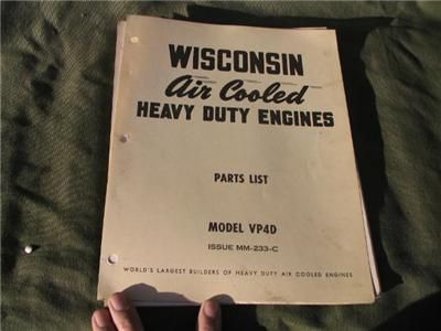 Wisconsin Engines Model VP4D Instruction Book and Parts list manual 