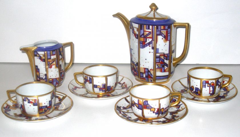 Schwamberger Art Deco Bavarian Porcelain Chocolate Set  