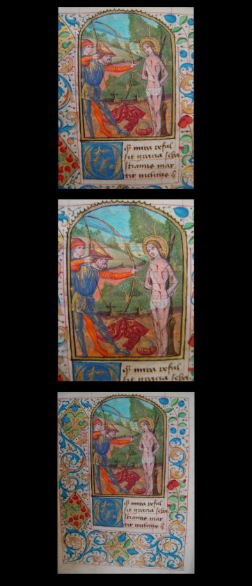 MEDIEVAL MINIATURE *St.SEBASTIAN* MANUSCRIPT 1485 A.D.Vellum GOLD 