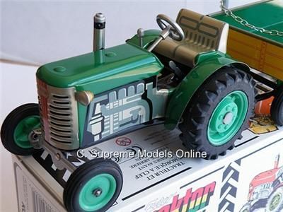 TRACTOR & TRAILER TINPLATE CLOCKWORK ZETOR KOVAP MODEL 1/25 SCALE 13 