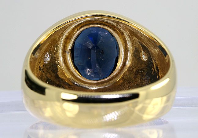 AMAZING 3.70CT OVAL KASHMIR BLUE SAPPHIRE & 2 DIAMOND MENS 18K YELLOW 