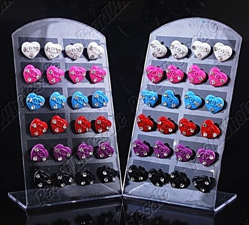 WOW 48 pairs heart alloy&rhinestone stud earring FREE  