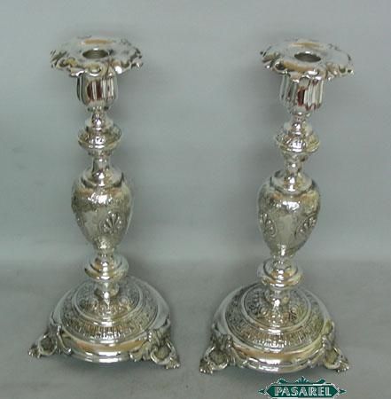 Pair Of WMF Fraget Silvered Candlesticks Poland Ca 1900  