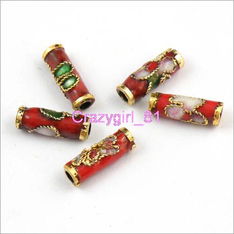 a892 35pcs cloisonne enamel flower tube spacer red 4 10mm