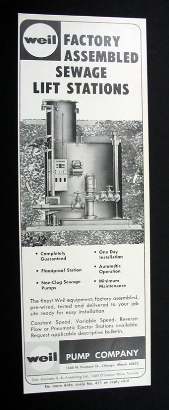 Weil Pump Sewage Lift Stations 1967 print Ad  