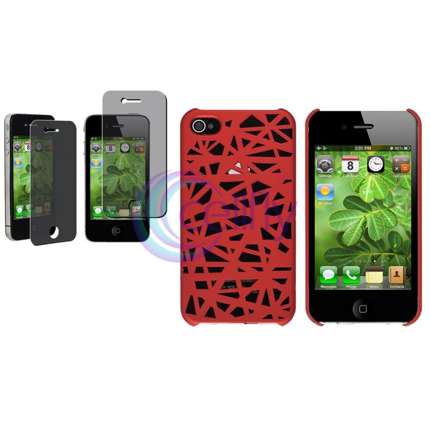Red Bird Nest Rear Case Cover+Privacy Filter For Apple iPhone 4 4S 