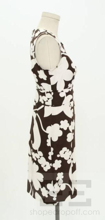 Tory Burch Brown & White Floral Print Silk Sleeveless Dress Size 2 