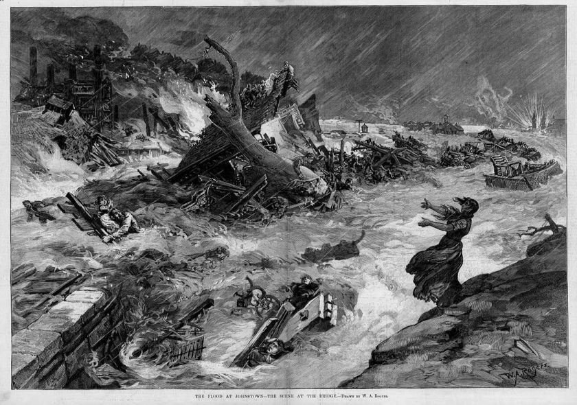 JOHNSTOWN FLOOD OF 1889, BRIDGE SCENE ANTIQUE JOHNSTOWN  