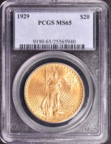 1929 ST. GAUDENS $20 PCGS MS 65  