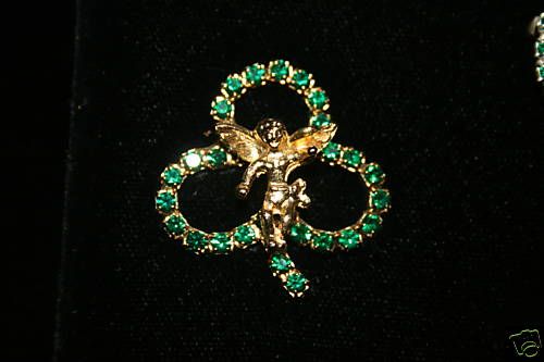 Austrian Crysal CLOVER St. Patricks Day Angel Pin  