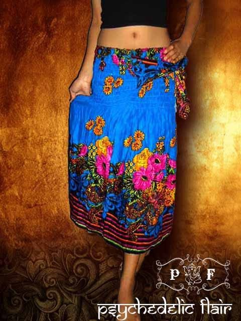 DRESS SKIRT 2in1 MINI TURQUOISE FLORAL BOW BOHO HIPPIE CHIC PDS1444 sz 