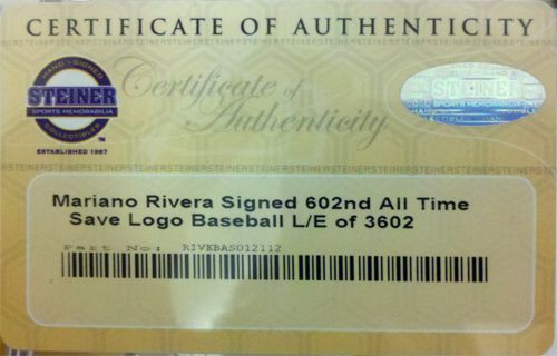 Mariano Rivera 602 All Time Saves Leader Auto Signed LE Baseball 