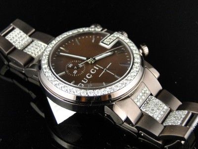 MENS 6 CT DIAMOND GUCCI YA101341 BROWN PVD METAL BAND CHRONO WATCH 