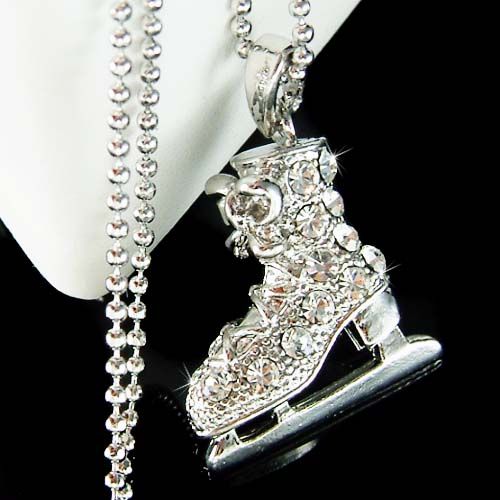 3D w Swarovski Crystal Ice figure Skating Shoes Skate Pendant Chain 