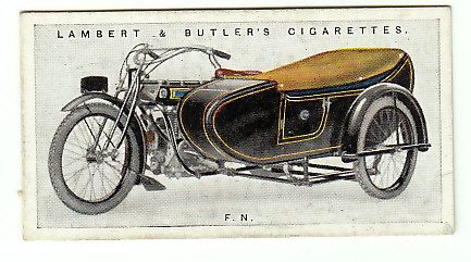 Vintage 1923 Motorcycle Card F.N. 8 h.p. sidecar Fabrique Nationale de 