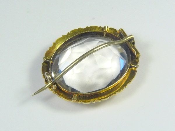 STUNNING QUALITY ANTIQUE ENGLISH 15K GOLD ROCK CRYSTAL BROOCH PIN 