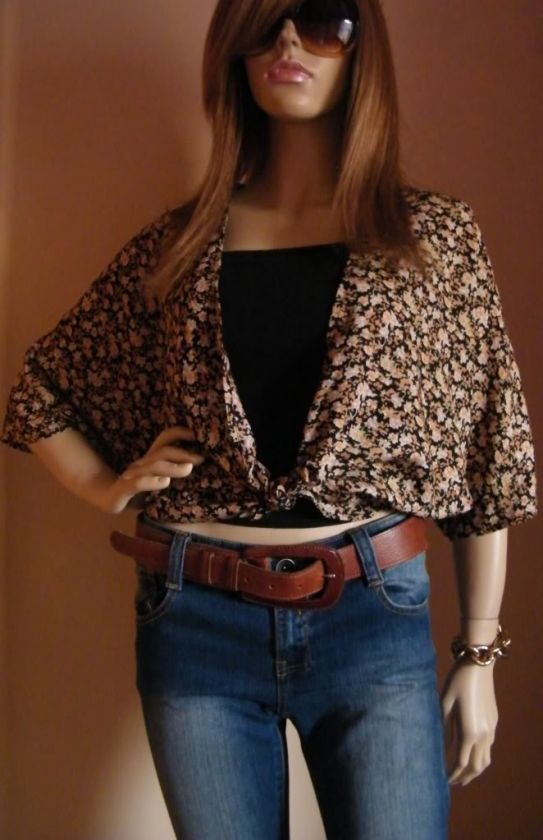 BLACK FLORAL KIMONO CARDIGAN SHIRT TOP SHRUG 6 8 10 12  