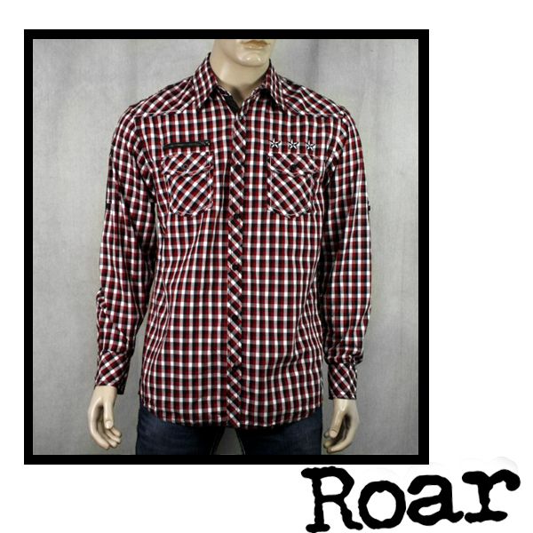 ROAR Mens Shirt OPTIMISTIC red black plaid Button Down  