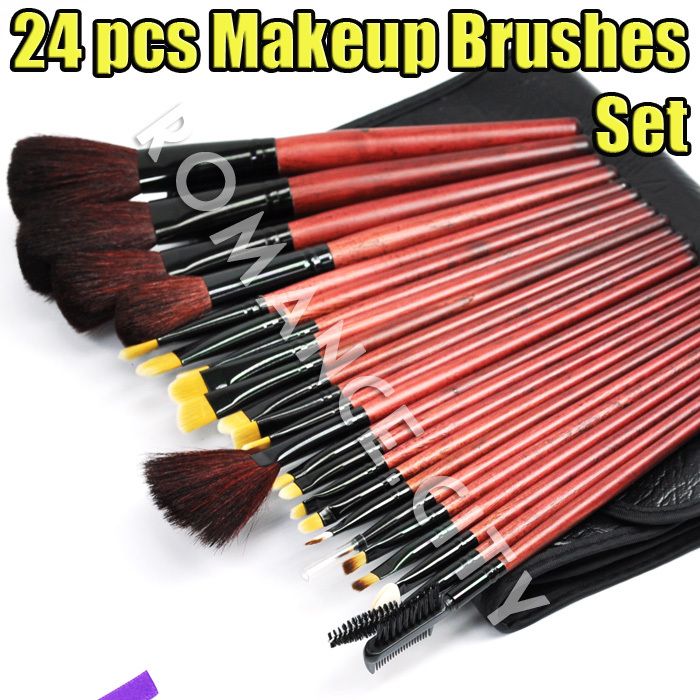 24x PURE BLACK PRO SALON MAKEUP BRUSH BAG SET  251  