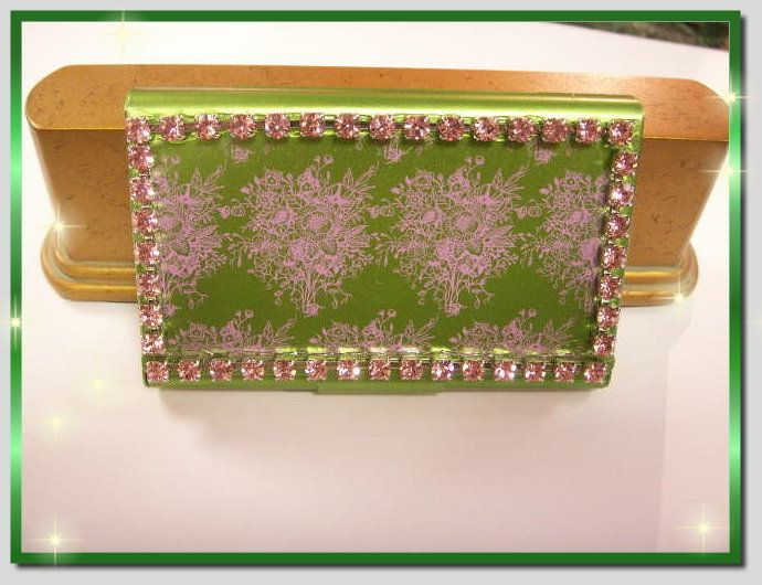 Pink Floral~ Rhinestone Business Card Holder Case  