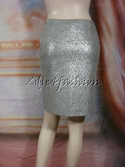 2995 New JIL SANDER Silver Pewter Sequin Stretchy Wool Pencil Skirt 