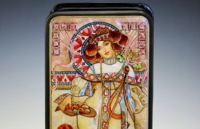   RUSSIAN LACQUER & MOTHER OF PEARL BOX W/ LADY OF AUTUMN NoR 2of 2