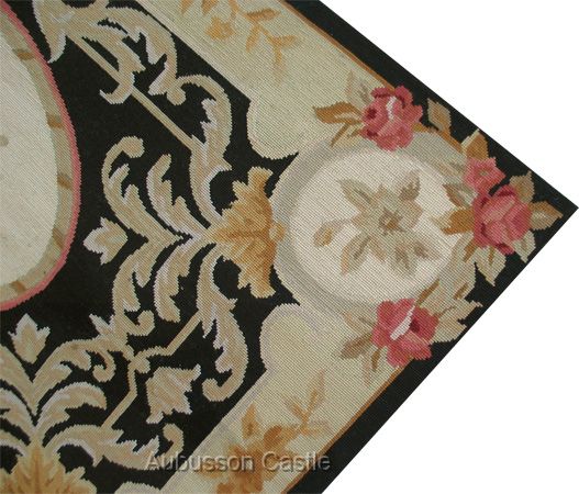  3X5 NEEDLEPOINT RUG Gold Black Cream French Aubusson 