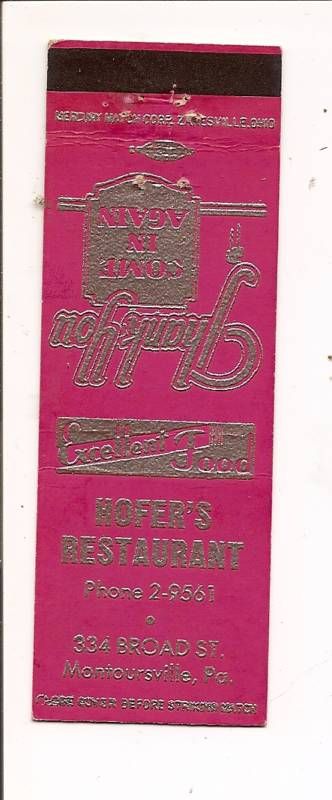 Hoffers Restaurant 334 Broad St. Montoursville PA MB  