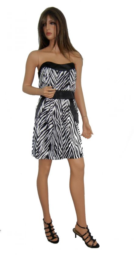 BRAND NEW BLACK ZEBRA STRAPLESS MINI WOMEN DRESS L  