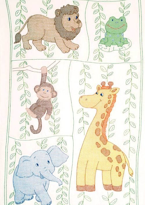 John Dempsey Stamped Cross Stitch kit JUNGLE FUN QUILT  