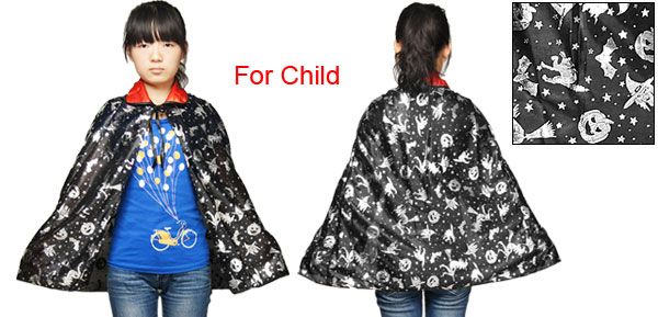 Child Halloween Costume Red Collar Witch Star Cloak Blk  