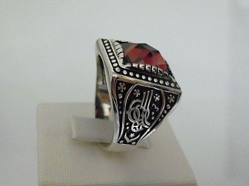 MENS GARNET RING WITH OTTOMAN TUGHRA