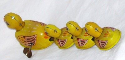 Working Old Wind up Mechanical Duck Family  