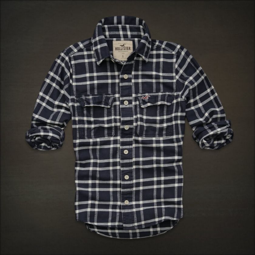 NEW Men Large HOLLISTER Abercrombie NWT Avalon Navy White Plaid 