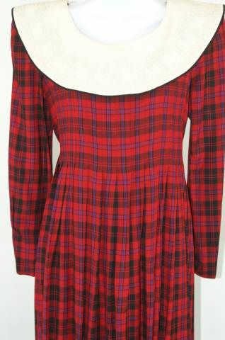 Vintage Sarah Elizabeth Red Plaid Hoilday Dress Beaded Collar Sz 6 