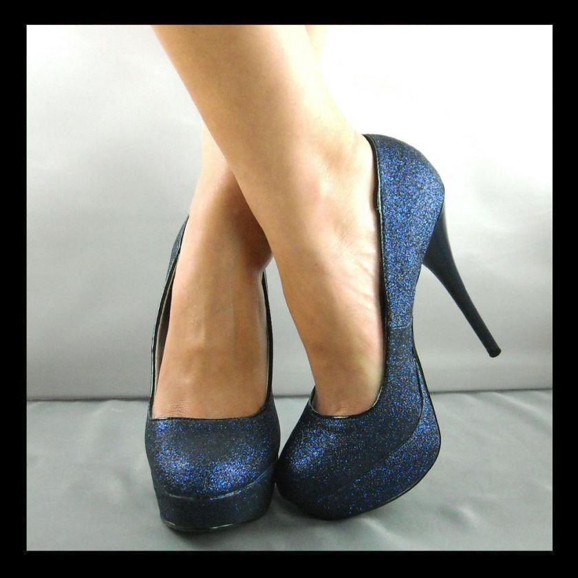 NEW NAVY GLITTER PLATFORM STILETTO PUMP  