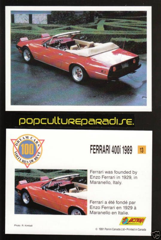 1989 89 FERRARI 400i 400 i Panini 1991 Dream Cars CARD  