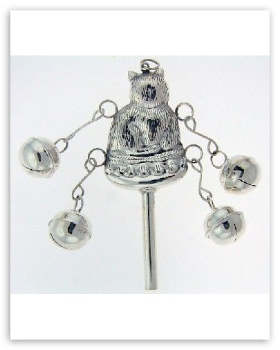 Victorian Cat Rattle Whistle Ornament   Sterling Silver  