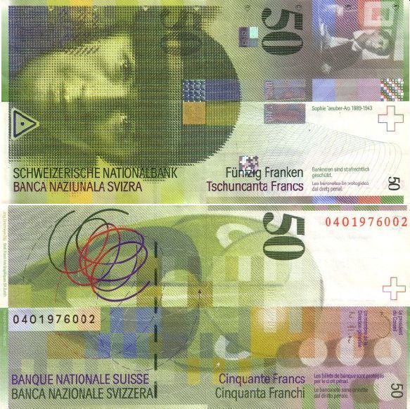 SWITZERLAND 50 FRANCS P 71 UNC NOTE Sophie Taeuber Arp 2006  