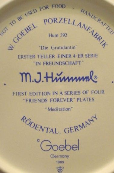 Hummel Meditation Friends Forever Plate By Goebel  