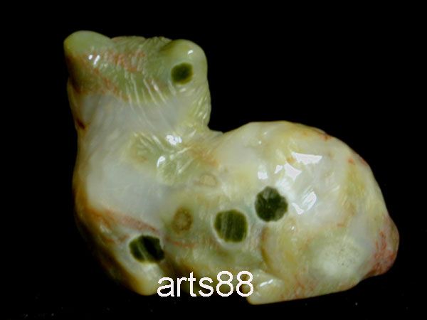 OCEAN JASPER Sitting CAT Hand Carved VERY NICE  