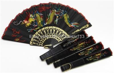 5x Set BLACK Dragon Wedding Party Summer Hand Fan #Dr1  