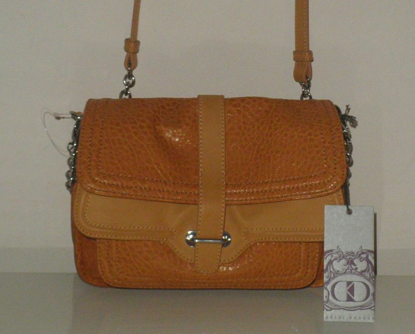 KDNY KELSI DAGGER HANDBAG CAMEL LEATHER FLAP CROSS BODY BAG ISABELLA 