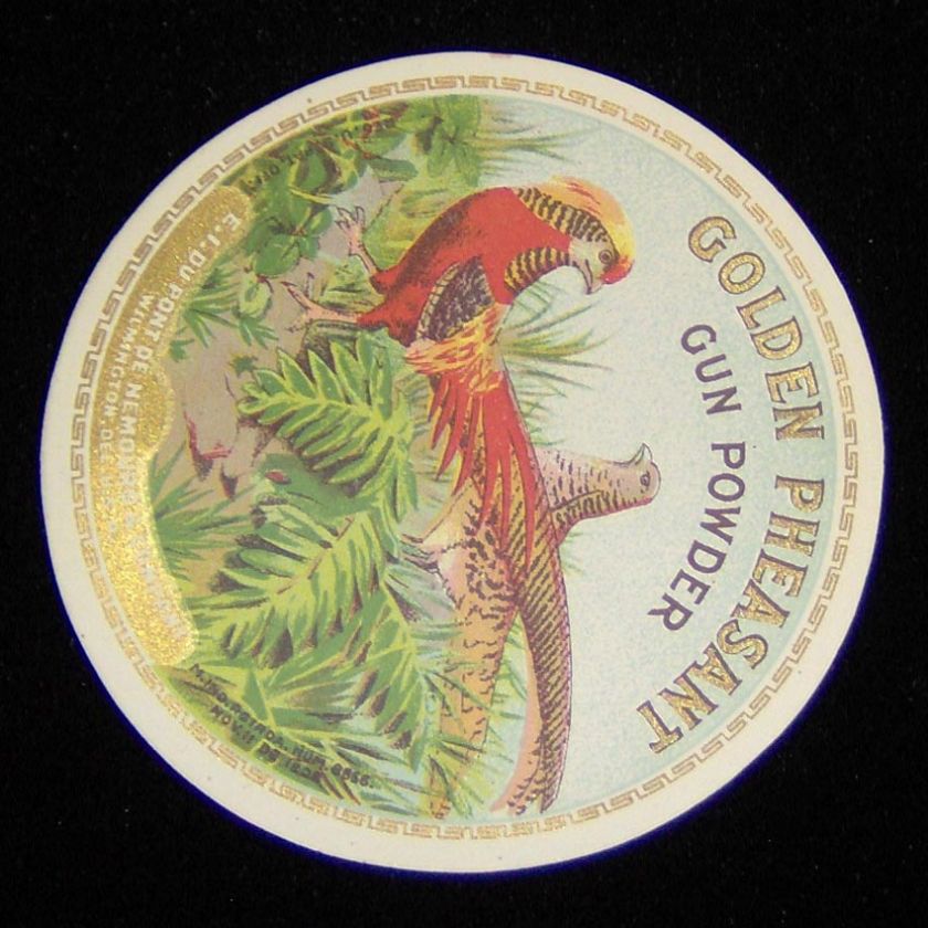 RARE OLD DUPONT GOLDEN PHEASANT GUNPOWDER TIN LABEL ALL ORIGINAL 