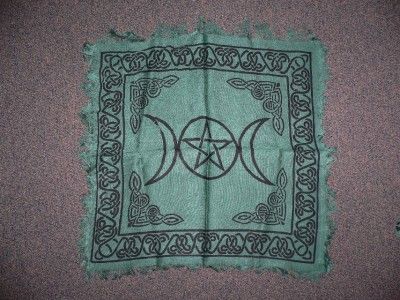 Green Triple Moon Goddess Altar Cloth for ritual spells  