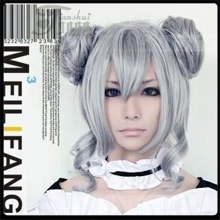 VOCALOID MIKU HAKU Grey Cosplay Wig Costume 2 CLIPS M74  