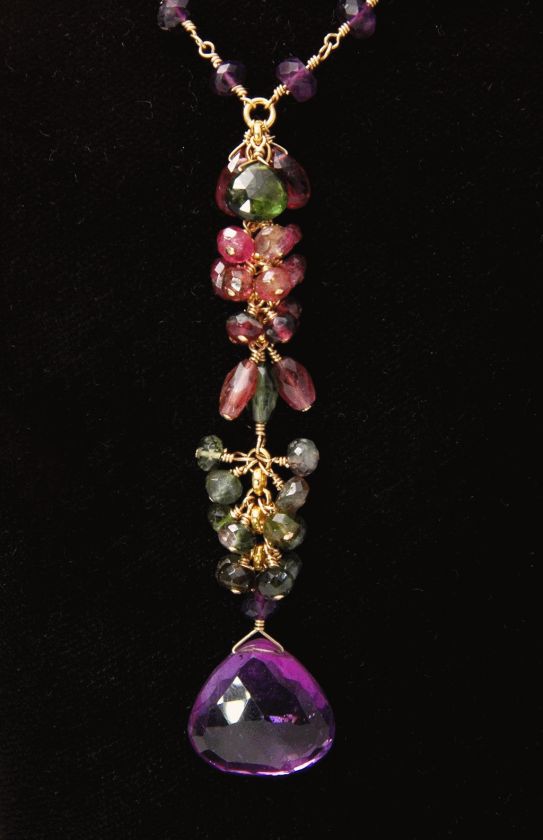 20K Amethyst Pink Green Watermelon Tourmaline Necklace  