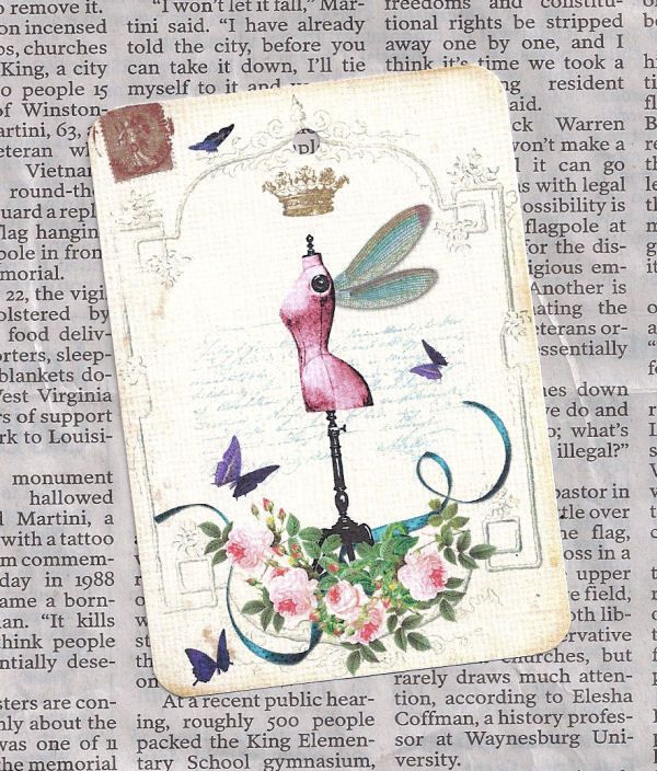 Pink Dress Form,Rose,Crown,Butterfly,Vintage Background  