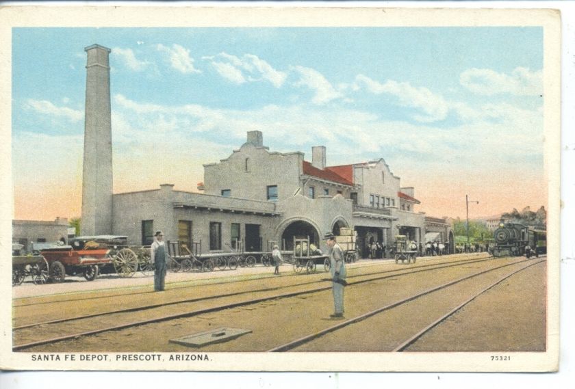 PRESCOTT ARIZONA SANTA FE RAILROAD DEPOT TRAIN STATION ANTIQUE VINTAGE 