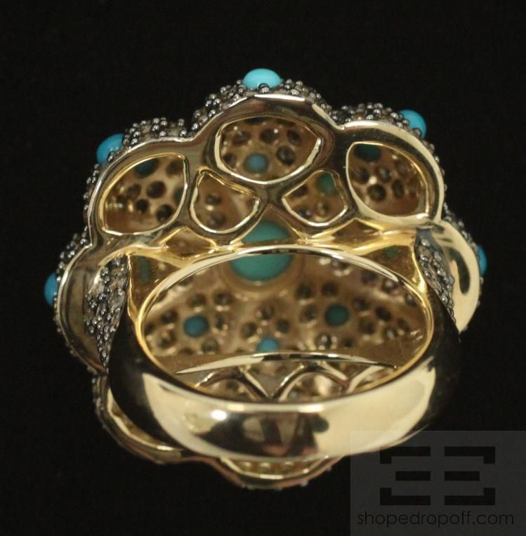 Carlo Viani 14K Yellow Gold Brown Diamond & Turquoise Ring Sz. 7.5 